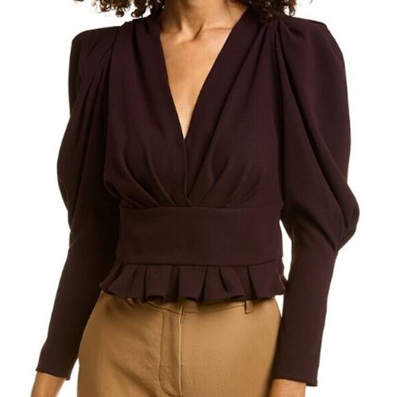 IRO Paris Long Sleeve V Neck Stepie Top in Deep Burgundy FR 38 / US 6 - Picture 1 of 8